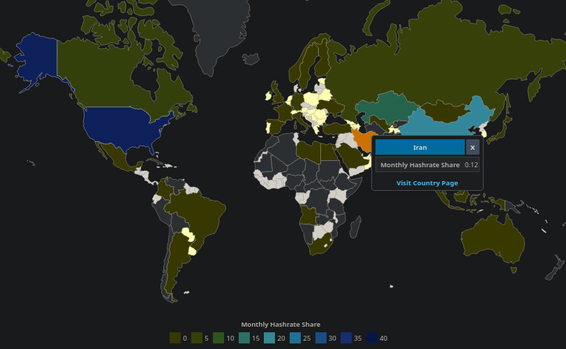 Hashrate mensual de la minería de Bitcoin en Irán. Fuente: World Population Review