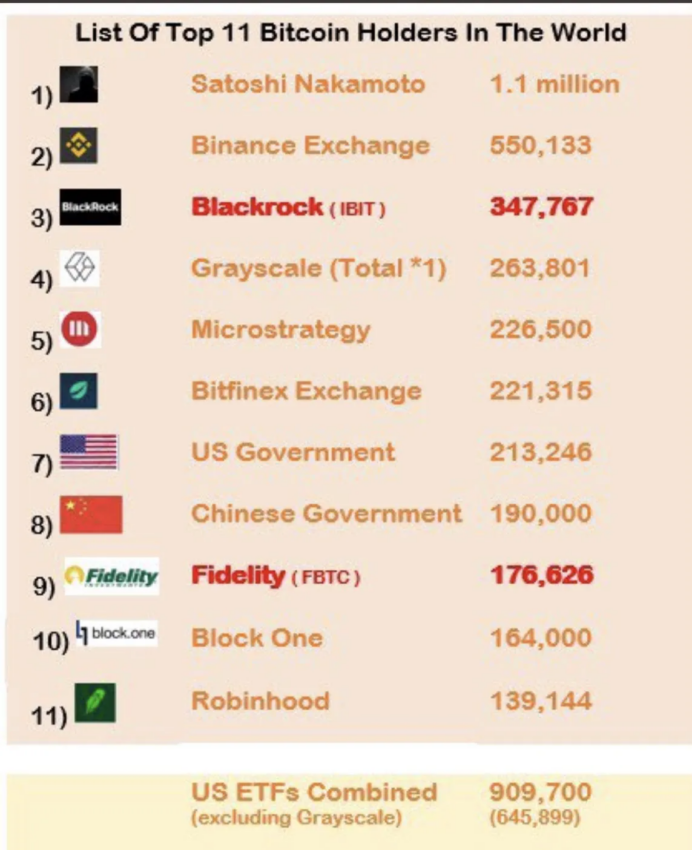 Principales holders de Bitcoin. 