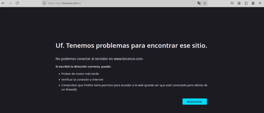 Página oficial de Binance en Venezuela durante el bloqueo. Fuente: BeInCrypto