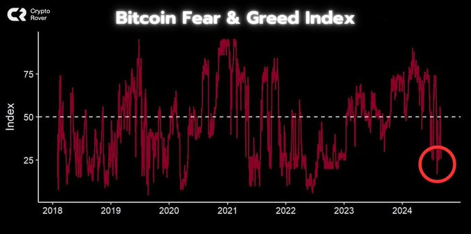 El Índice de Miedo y Codicia de Bitcoin cae a niveles del bear market de 2022