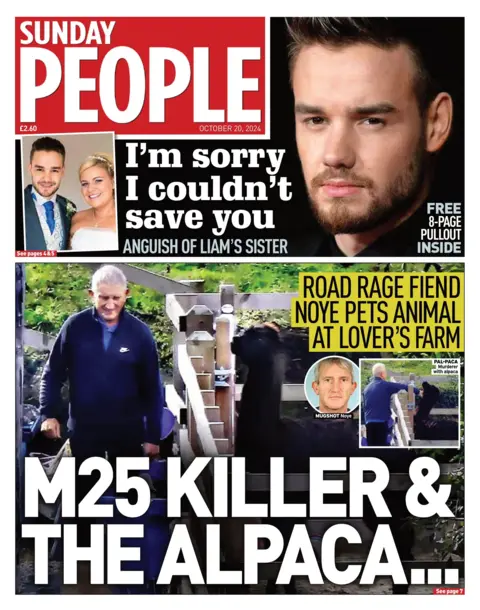 Imagen de la portada de Sunday People con una foto de Kennth Noye y el titular. "Asesino M25 y la alpaca".