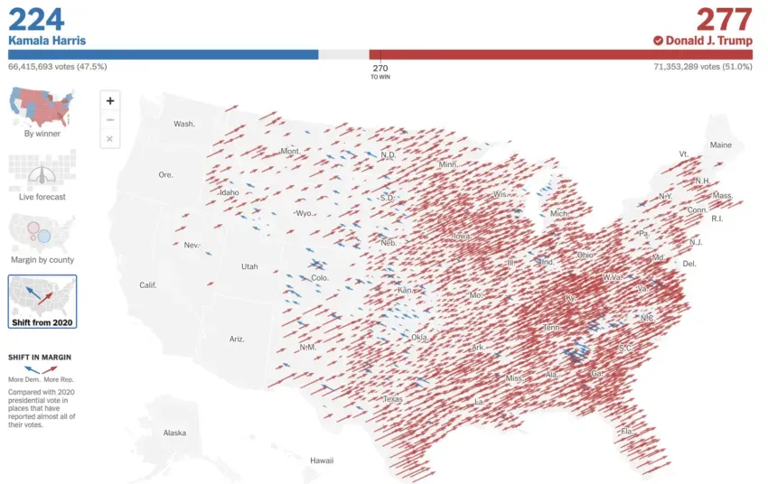 Áreas en las que Trump superó a su campaña de 2020. Fuente: The New York Times