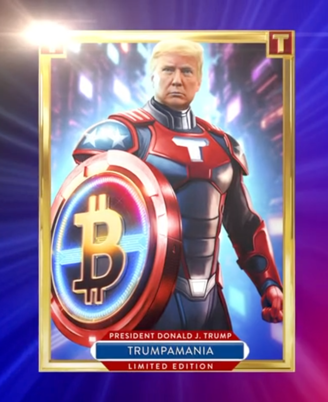 Donald Trump lanzó una serie de tarjetas coleccionables digitales, incluida una de él mismo con lo que parece ser una imitación de un traje de Ironman.