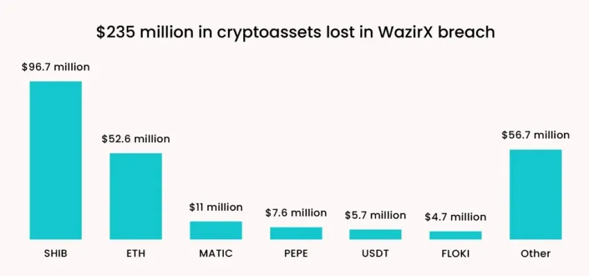 Cantidad de activos diferentes perdidos en el hack a WazirX. Fuente: Elliptic Research