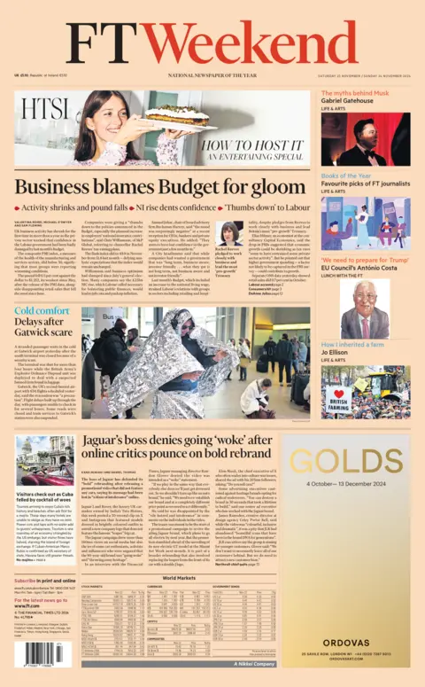 Portada del FT Weekend con titular: "Las empresas culpan al presupuesto del pesimismo"