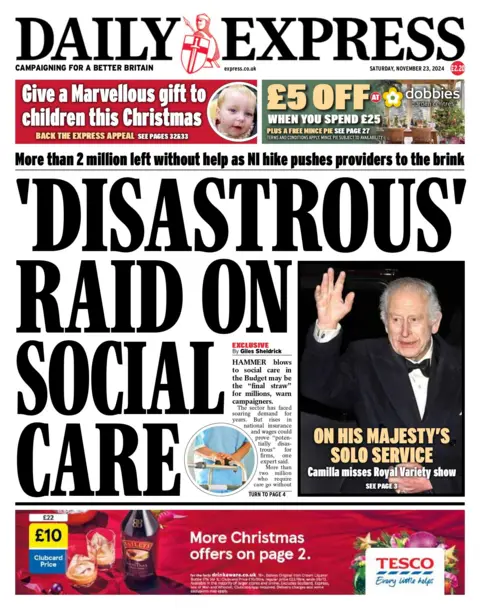 La portada del Daily Express con el titular: "Incursión desastrosa en la asistencia social"