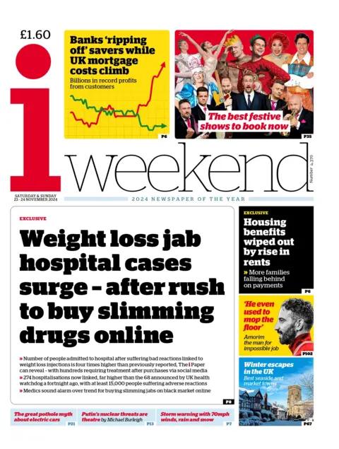 La portada de i Weekend con titular: "Los casos hospitalarios de jab para bajar de peso aumentan, después de la prisa por comprar medicamentos adelgazantes en línea"