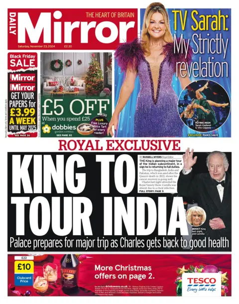 La portada del Daily Mirror con el titular: "King realizará una gira por la India"