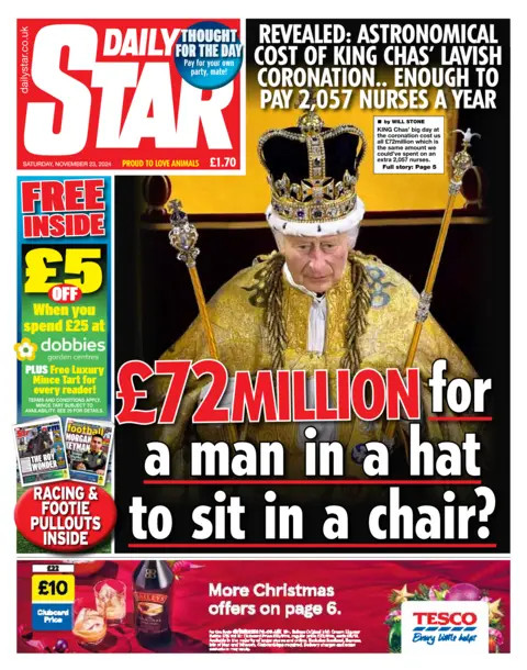 La portada del Daily Star con el titular: "¿72 millones de libras para que un hombre se siente en una silla?"