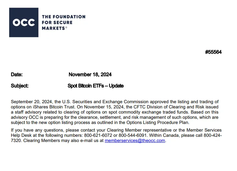 Aprobación de opciones de ETF de Bitcoin de la OCC. 