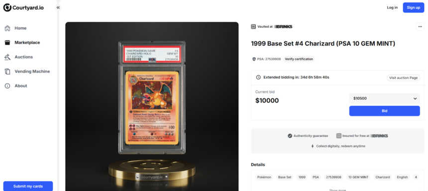 La tarjeta Pokémon Charizard holográfica de la primera edición de 1999 con una oferta actual de 10.000 dólares