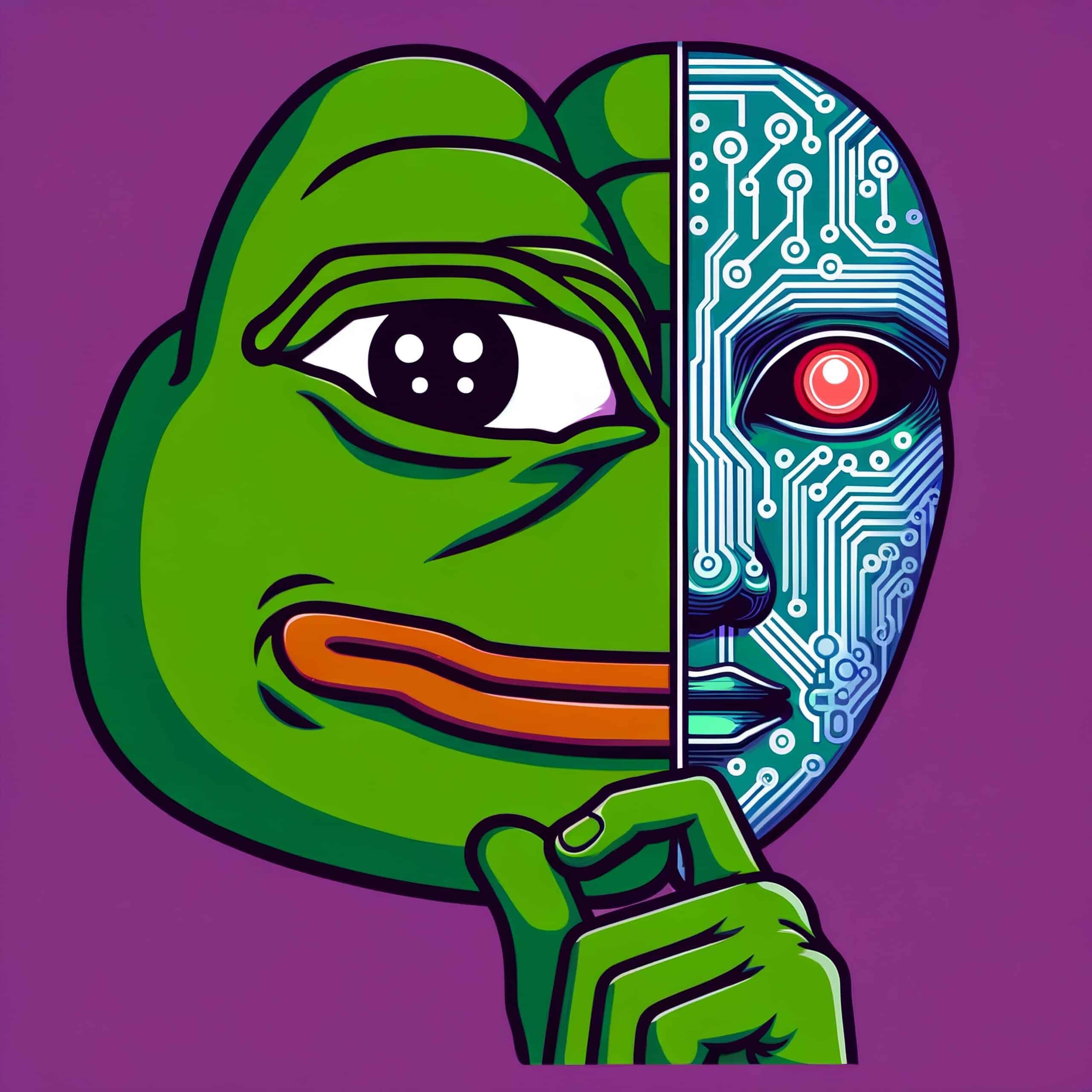 imagen de la cara del meme de pepe con la mitad de un robot con cara de pepe (Shutterstock)