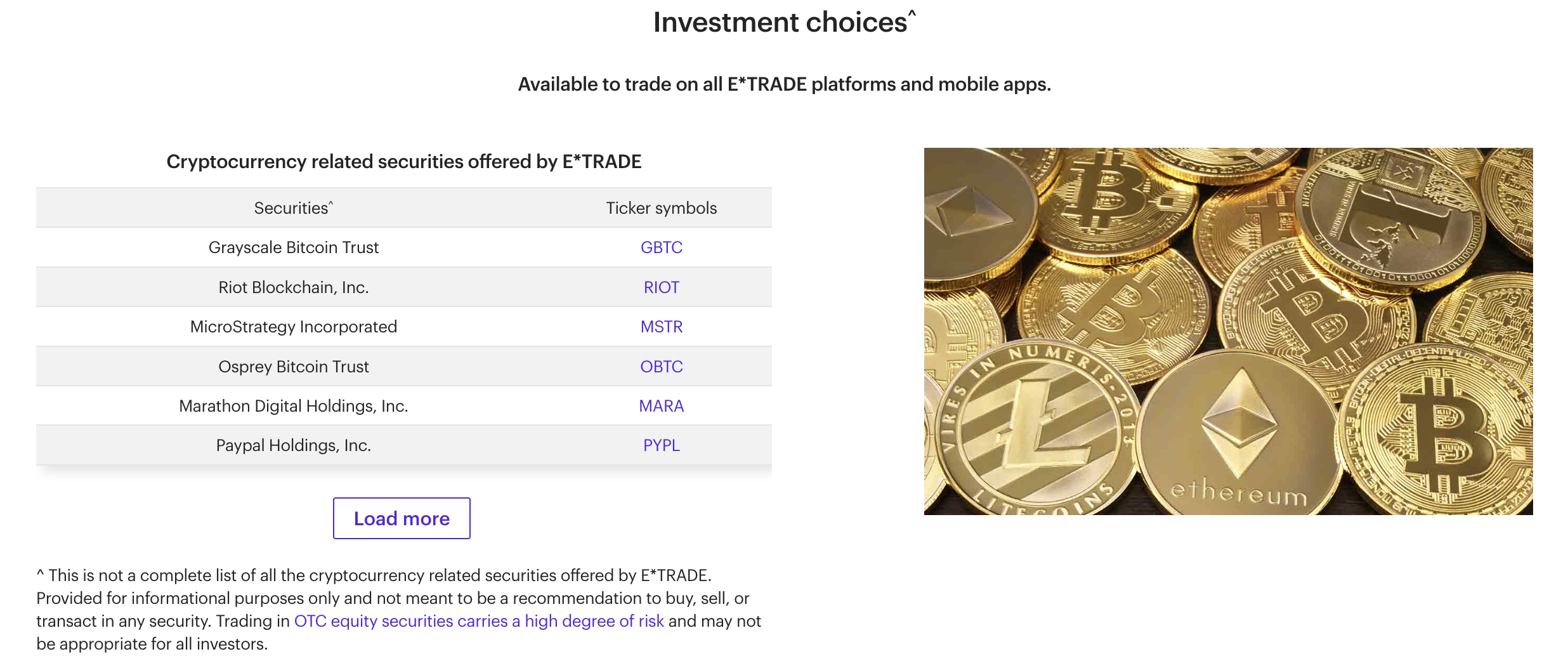 Ofertas criptográficas actuales de Morgan Stanley